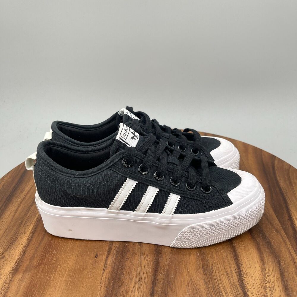 adidas Nizza Platform Shoes Womens 7 Black Walking Casual Comfort Lift Sneaker